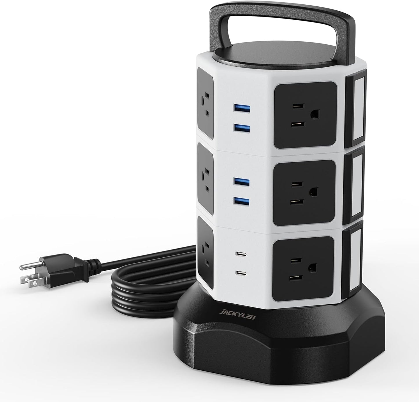 Power Strip Tower Surge Protector, 1625W 13A Outlet Surge Electric Tower, 12 Outlets 6 USB Ports Charging Station with 16AWG 6.5Ft Heavy Duty Extension Cord for Home Office Dorm Black