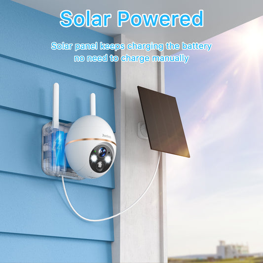 2K Solar Security Camera with Spotlight,  360° View Wireless Outdoor Camera, Waterproof PIR Detection, Rechargeable Battery Powered Home Surveillance Camera with Color Night Vision 2-Way Audio