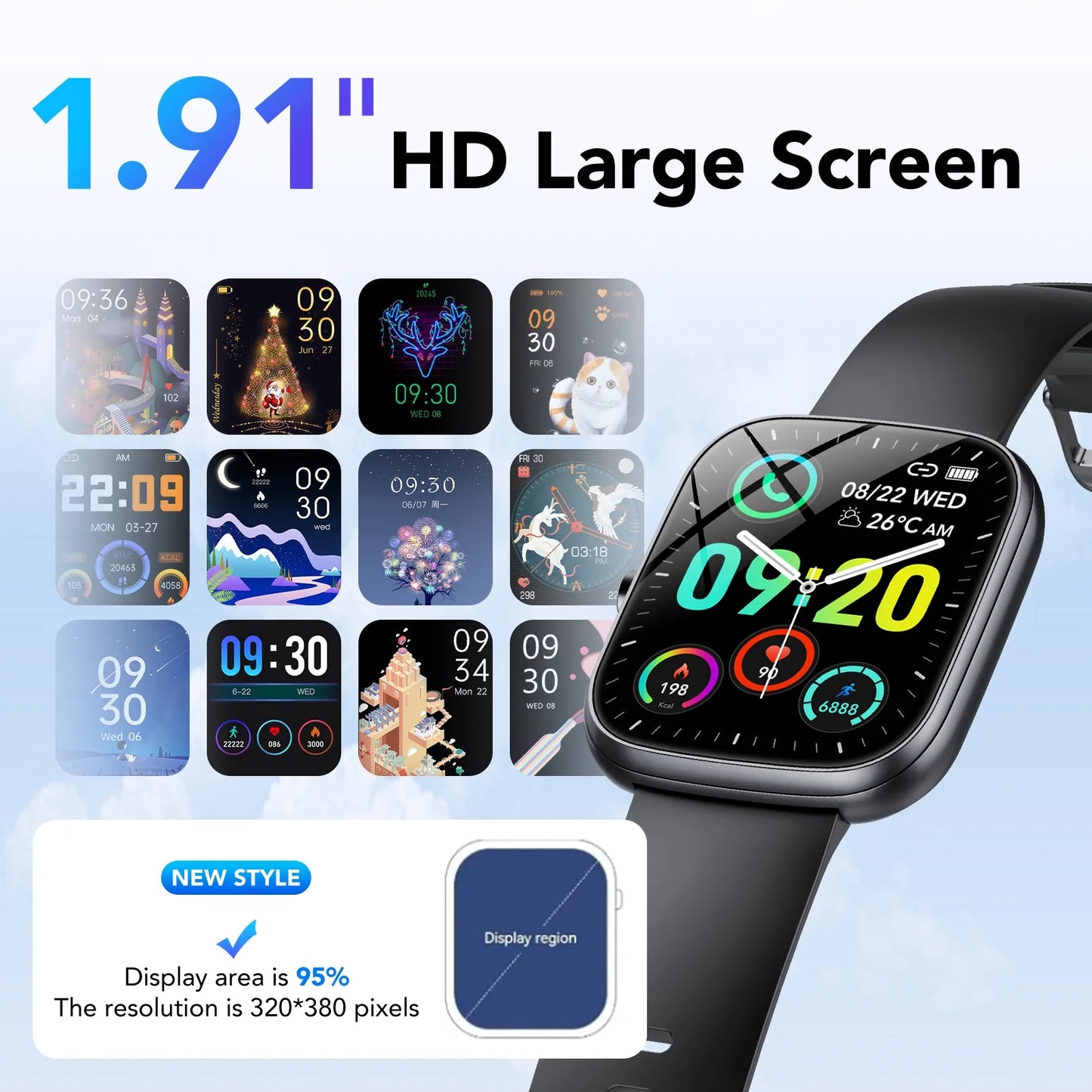Smart Watch Fits for Android and Iphone, IP68 Waterproof Smartwatch for Women Men 100+ Sports Modes 1.91-Inch Fitness Tracker, Smart Watch with Bluetooth Call(Answer/Make Calls), for Gift Black