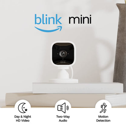 Mini - Compact Indoor Plug-In Smart Security Camera, 1080P HD Video, Night Vision, Motion Detection, Two-Way Audio, Easy Set Up, Works with Alexa – 1 Camera (White)