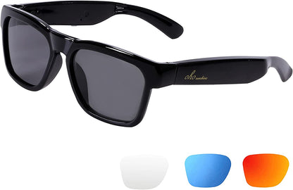 Oho Smart Glasses,Polarized Sunglasses with Bluetooth Speaker,Athletic/Outdoor UV Protection and Voice Control,Unisex(Mirror Blue Lens)