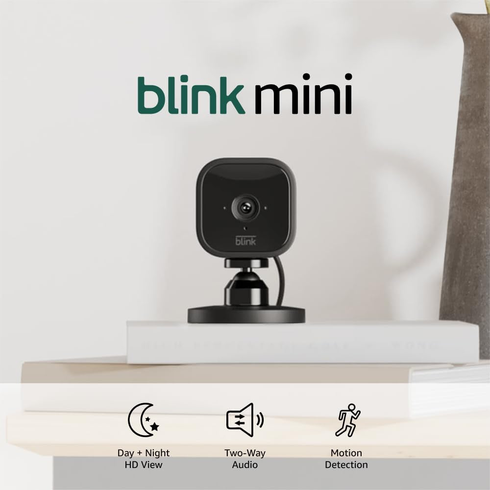 Mini - Compact Indoor Plug-In Smart Security Camera, 1080P HD Video, Night Vision, Motion Detection, Two-Way Audio, Easy Set Up, Works with Alexa – 1 Camera (White)