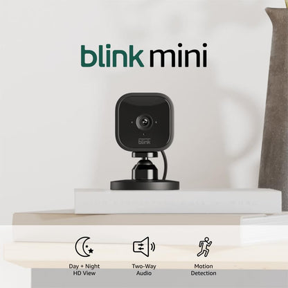 Mini - Compact Indoor Plug-In Smart Security Camera, 1080P HD Video, Night Vision, Motion Detection, Two-Way Audio, Easy Set Up, Works with Alexa – 1 Camera (White)