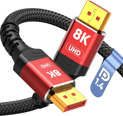 8K 4K Displayport Cable 1.4, 6.6FT DP Cord (VESA Certified, 8K@60Hz, 4K@144Hz, 2K@240Hz/165Hz), 32.4Gbps High Speed Display Port Cable for Gaming Monitor, Hdr/Freesync/G-Sync, Braided, Grey