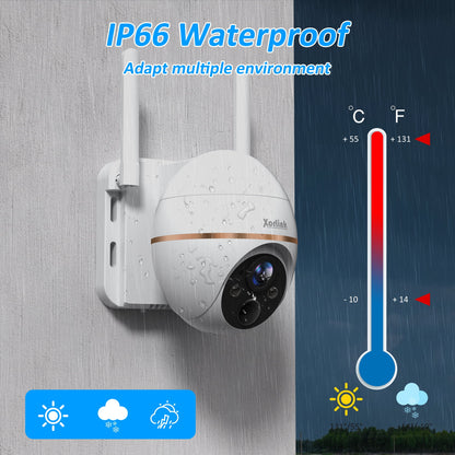 2K Solar Security Camera with Spotlight,  360° View Wireless Outdoor Camera, Waterproof PIR Detection, Rechargeable Battery Powered Home Surveillance Camera with Color Night Vision 2-Way Audio