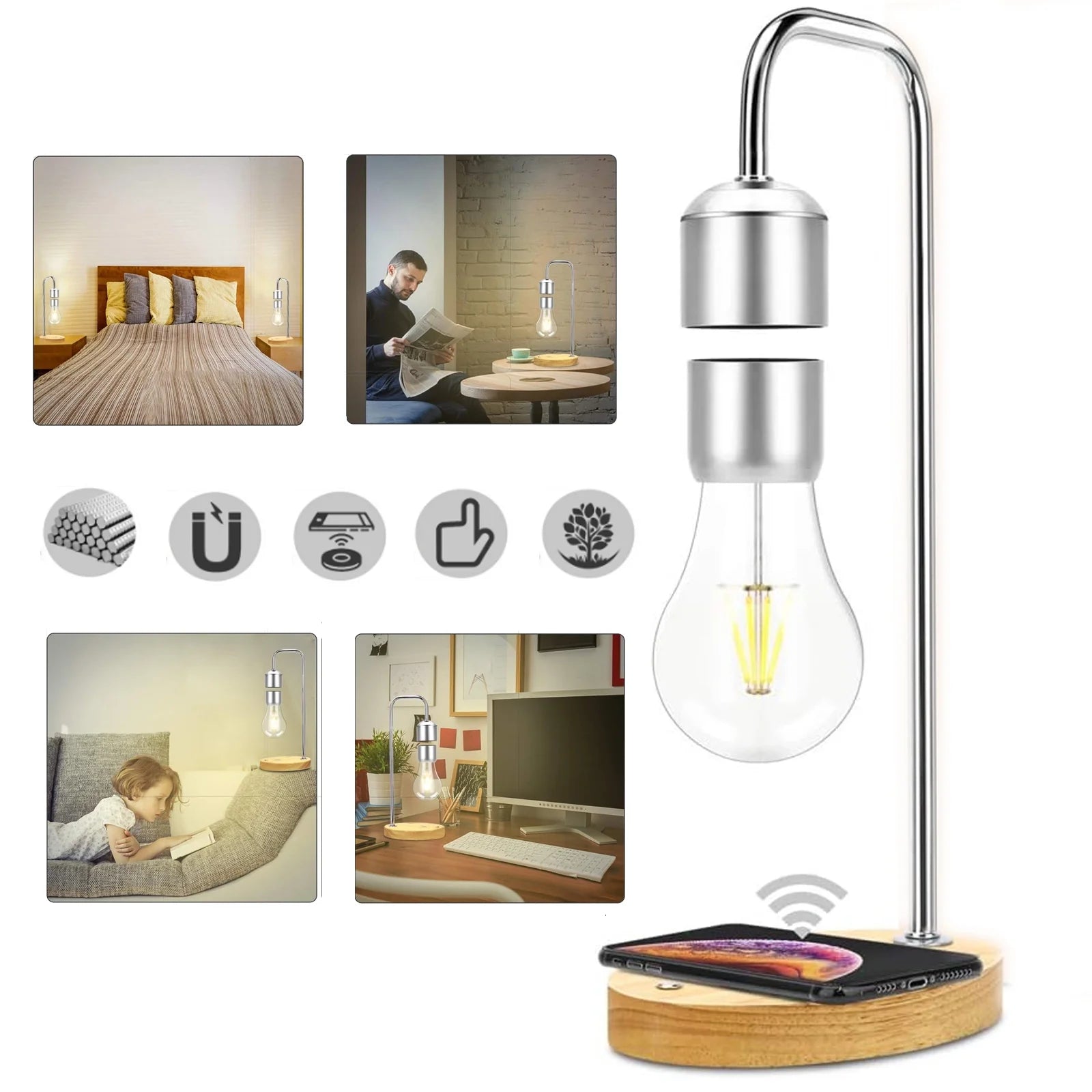 Modern Magnetic Levitating Lamp with Floating Light and Wireless Charger, Simplistic Innovative Warm Decorative Night Light, Cool Floating Lamps for Office and Home Decor