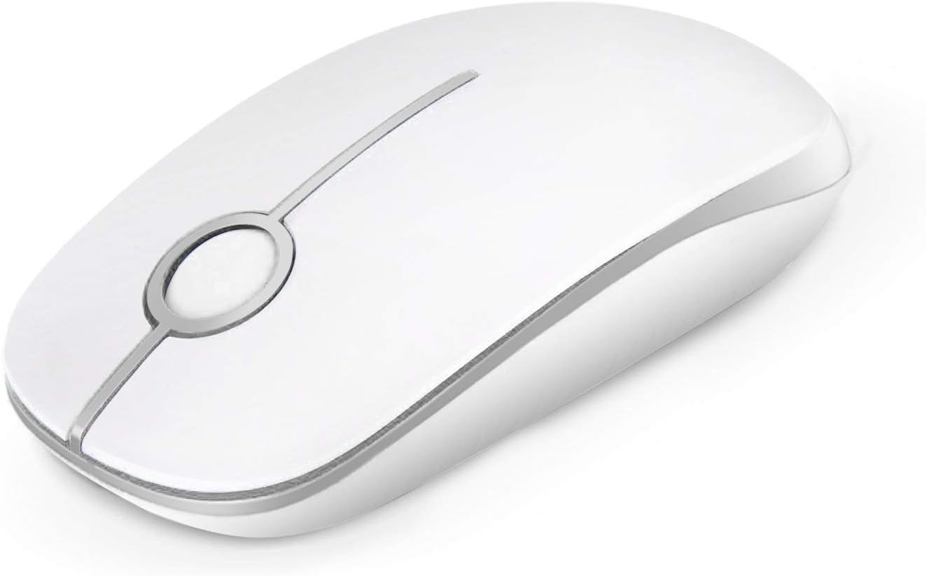 Wireless Mouse, 2.4G Slim Portable Computer Mouse with Nano Receiver Quiet Silent Optical Laptop Mouse for Notebook, PC, Laptop, Computer-White and Gold