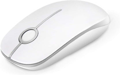 Wireless Mouse, 2.4G Slim Portable Computer Mouse with Nano Receiver Quiet Silent Optical Laptop Mouse for Notebook, PC, Laptop, Computer-White and Gold