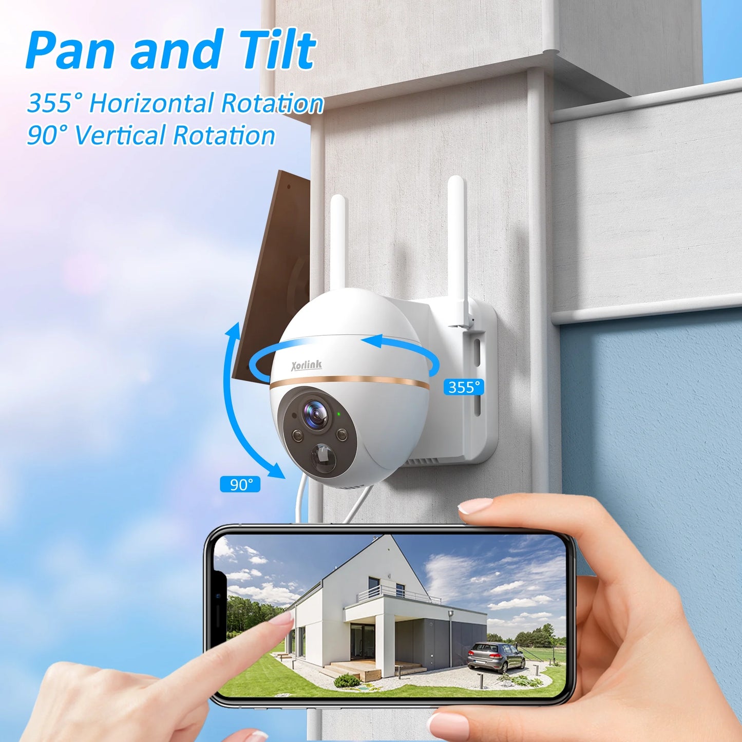 2K Solar Security Camera with Spotlight,  360° View Wireless Outdoor Camera, Waterproof PIR Detection, Rechargeable Battery Powered Home Surveillance Camera with Color Night Vision 2-Way Audio