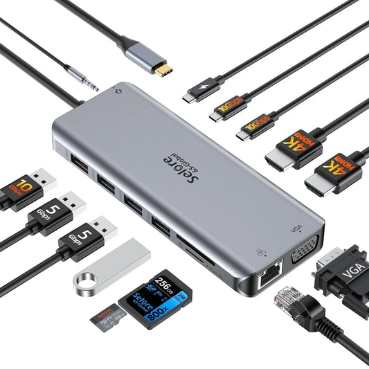 USB C Docking Station for Laptop Dual Monitors, Upgrade14 in 1 Triple Monitor Docking Station Display USB C Hub Dual HDMI Adapter Dongle Triple 4K Docking Station for Dell/Hp/Surface/Macbook