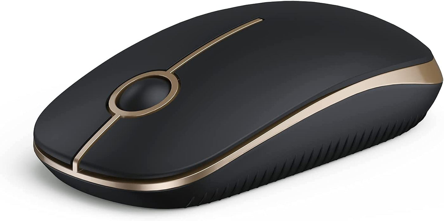 Wireless Mouse, 2.4G Slim Portable Computer Mouse with Nano Receiver Quiet Silent Optical Laptop Mouse for Notebook, PC, Laptop, Computer-White and Gold