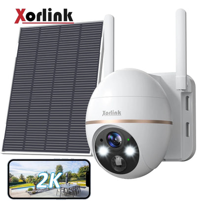 2K Solar Security Camera with Spotlight,  360° View Wireless Outdoor Camera, Waterproof PIR Detection, Rechargeable Battery Powered Home Surveillance Camera with Color Night Vision 2-Way Audio