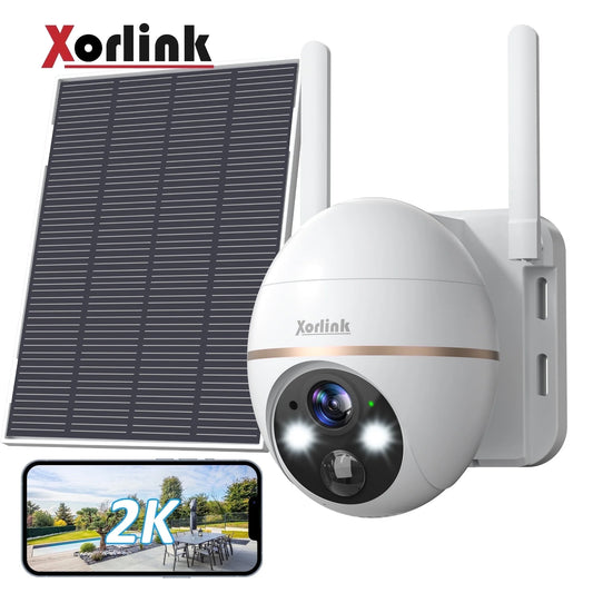 2K Solar Security Camera with Spotlight,  360° View Wireless Outdoor Camera, Waterproof PIR Detection, Rechargeable Battery Powered Home Surveillance Camera with Color Night Vision 2-Way Audio