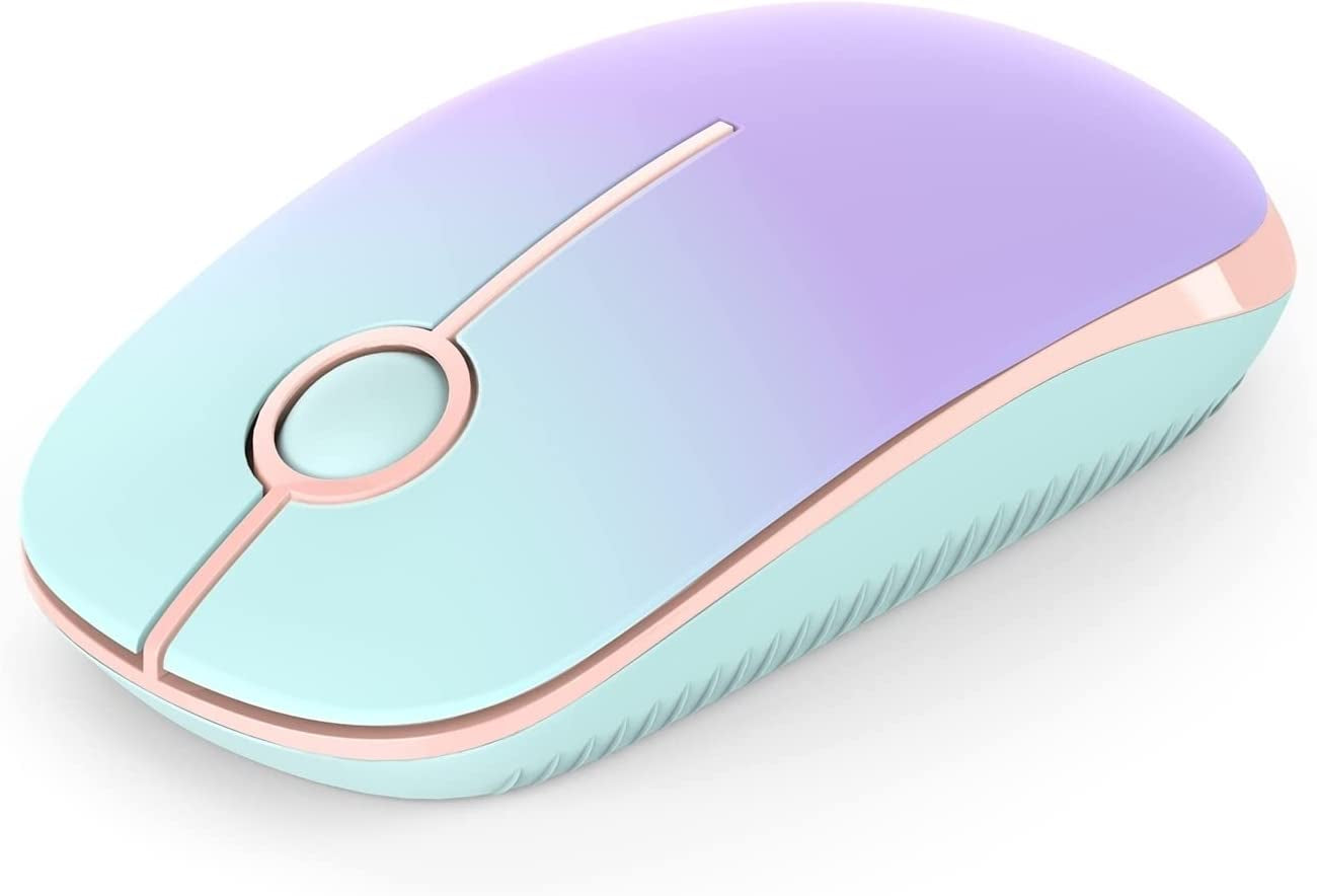 Wireless Mouse, 2.4G Slim Portable Computer Mouse with Nano Receiver Quiet Silent Optical Laptop Mouse for Notebook, PC, Laptop, Computer-White and Gold