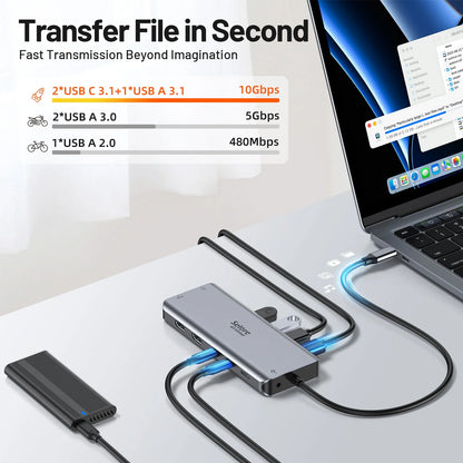USB C Docking Station for Laptop Dual Monitors, Upgrade14 in 1 Triple Monitor Docking Station Display USB C Hub Dual HDMI Adapter Dongle Triple 4K Docking Station for Dell/Hp/Surface/Macbook