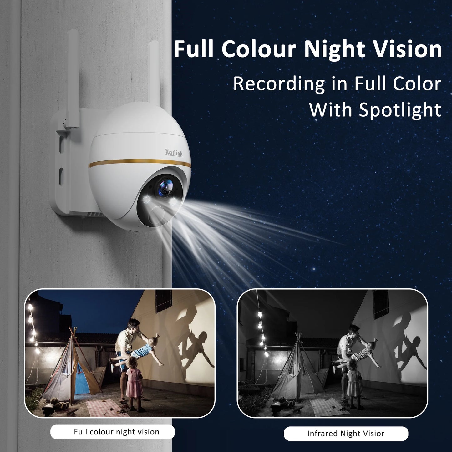 2K Solar Security Camera with Spotlight,  360° View Wireless Outdoor Camera, Waterproof PIR Detection, Rechargeable Battery Powered Home Surveillance Camera with Color Night Vision 2-Way Audio