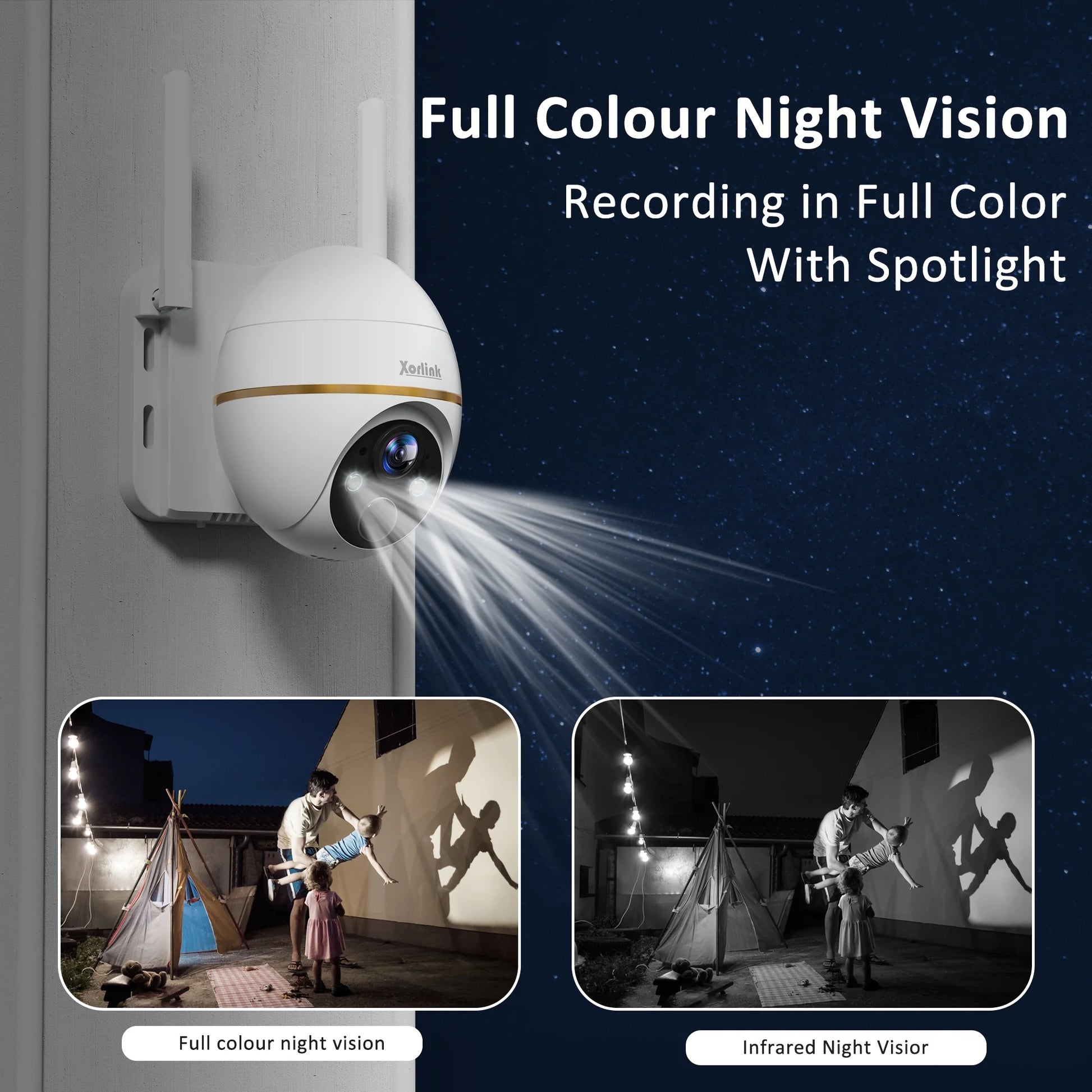 2K Solar Security Camera with Spotlight,  360° View Wireless Outdoor Camera, Waterproof PIR Detection, Rechargeable Battery Powered Home Surveillance Camera with Color Night Vision 2-Way Audio
