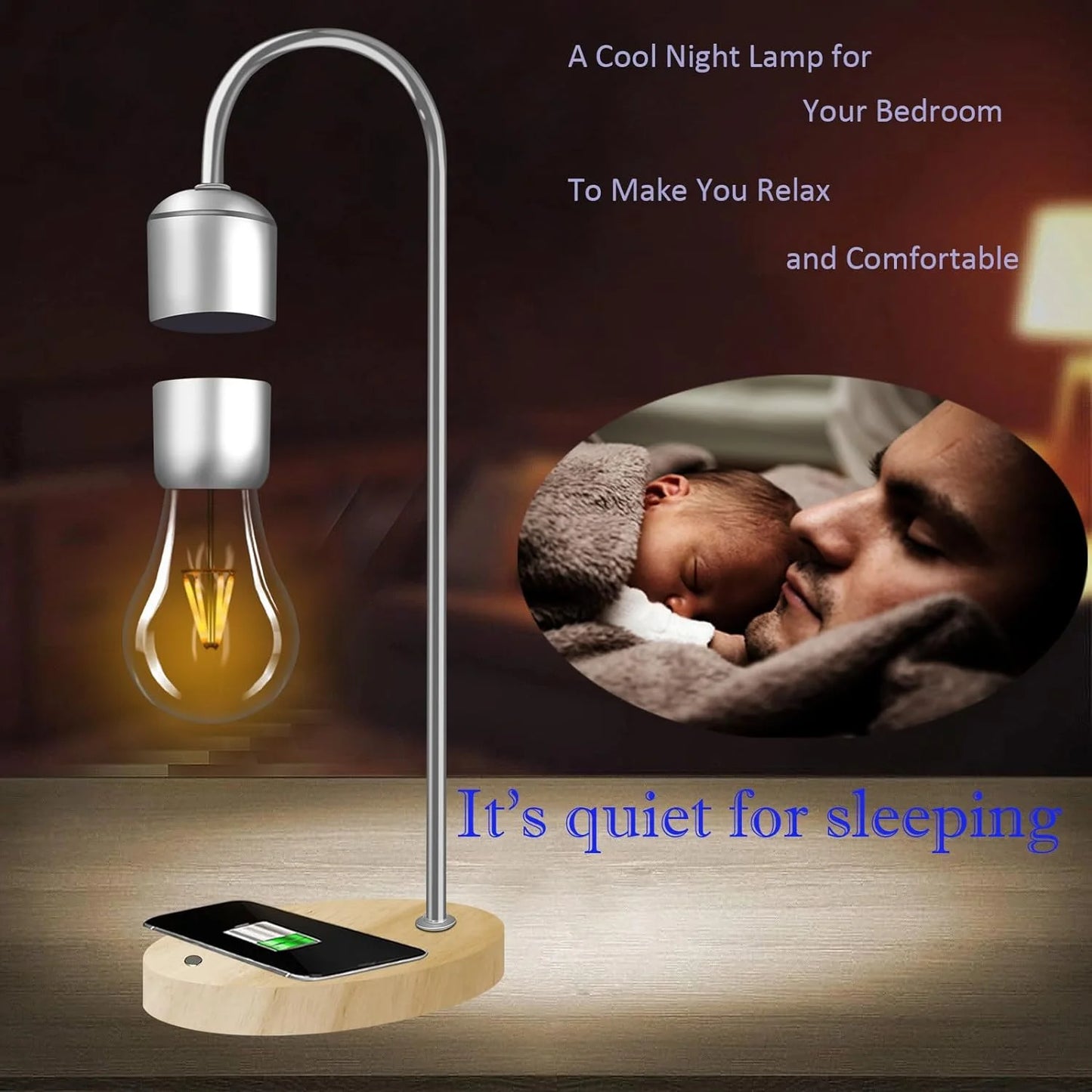 Modern Magnetic Levitating Lamp with Floating Light and Wireless Charger, Simplistic Innovative Warm Decorative Night Light, Cool Floating Lamps for Office and Home Decor