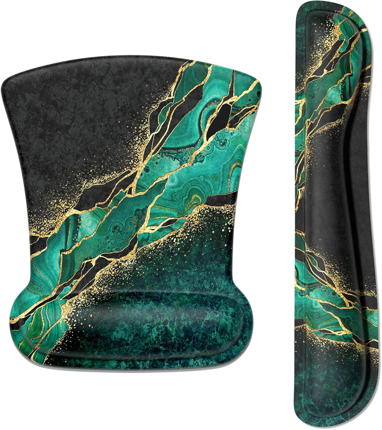 Mouse Pad Wrist Support Keyboard Wrist Rest Pad Ergonomic Mousepad Non-Slip Memory Foam Keyboard Pad Easy Typing Pain Relief Perfect for PC Laptop Gaming Office, Black Gold Marble