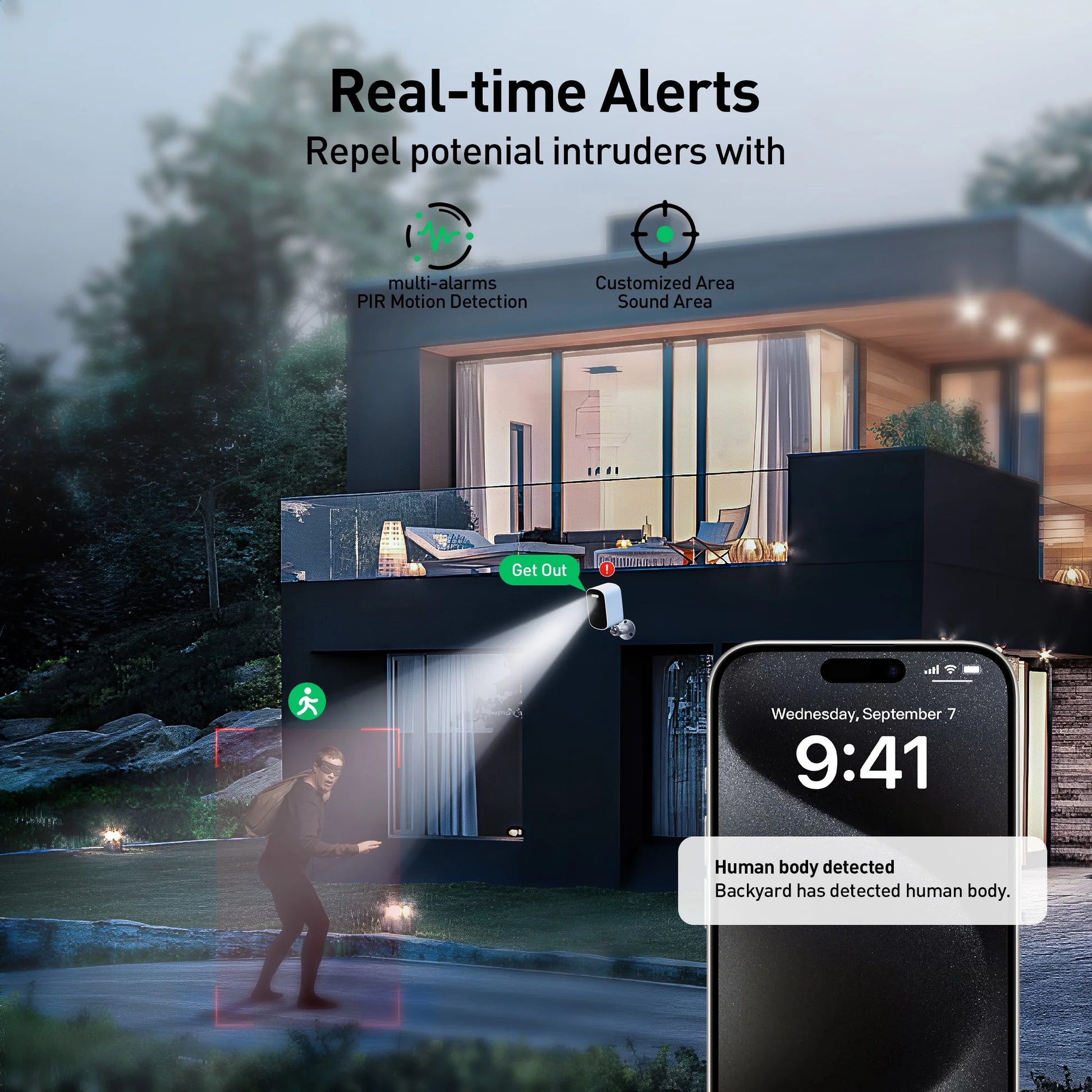 2K/5MP Wireless Outdoor Security Camera, PIR Detection 2.4G Wi-Fi Rechargeable Battery Powered Home Surveillance Camera with Color Night Vision, 2-Way Audio