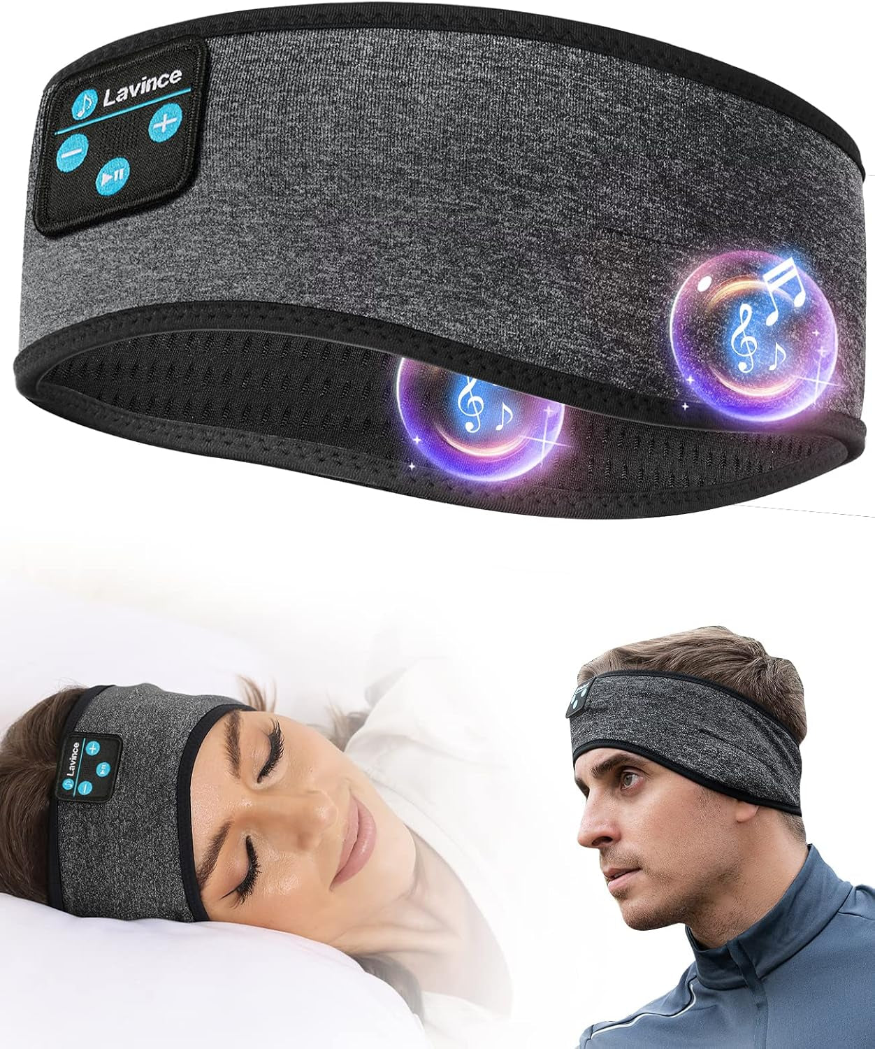 Bluetooth Sports Headband Headphones Ultra-Thin HD Stereo for Workout, Travel, Meditation