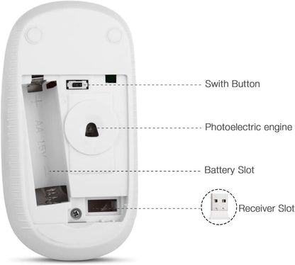 Wireless Mouse, 2.4G Slim Portable Computer Mouse with Nano Receiver Quiet Silent Optical Laptop Mouse for Notebook, PC, Laptop, Computer-White and Gold