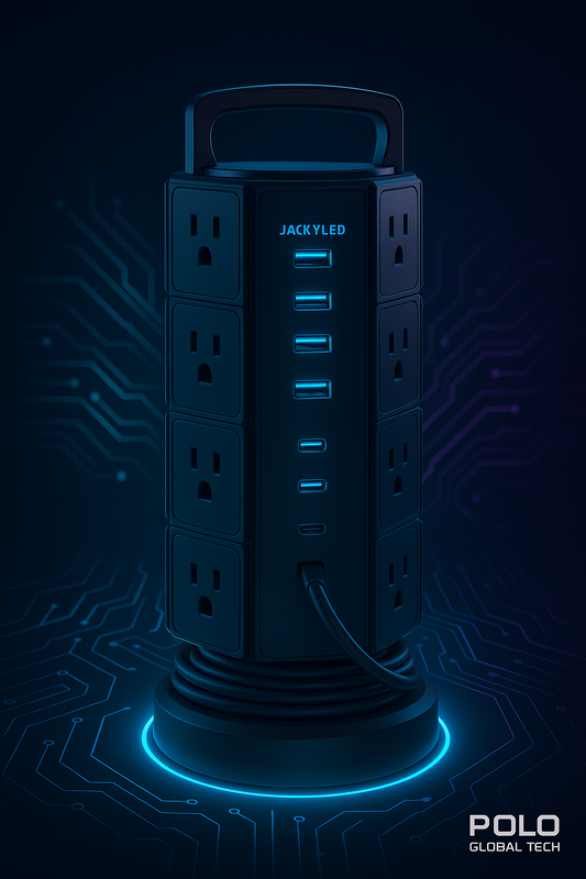 Power Strip Tower Surge Protector – 12 AC Outlets + 6 USB Ports (USB-A & USB-C), 1625W / 13A, 1050J Surge Protection, Retractable Cord