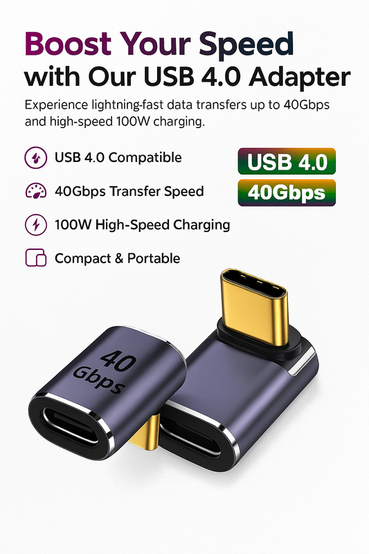 USB 4.0 Right Angle Adapter – 40Gbps Data Transfer, 100W Fast Charging & 8K Video Output – Aluminum Allo