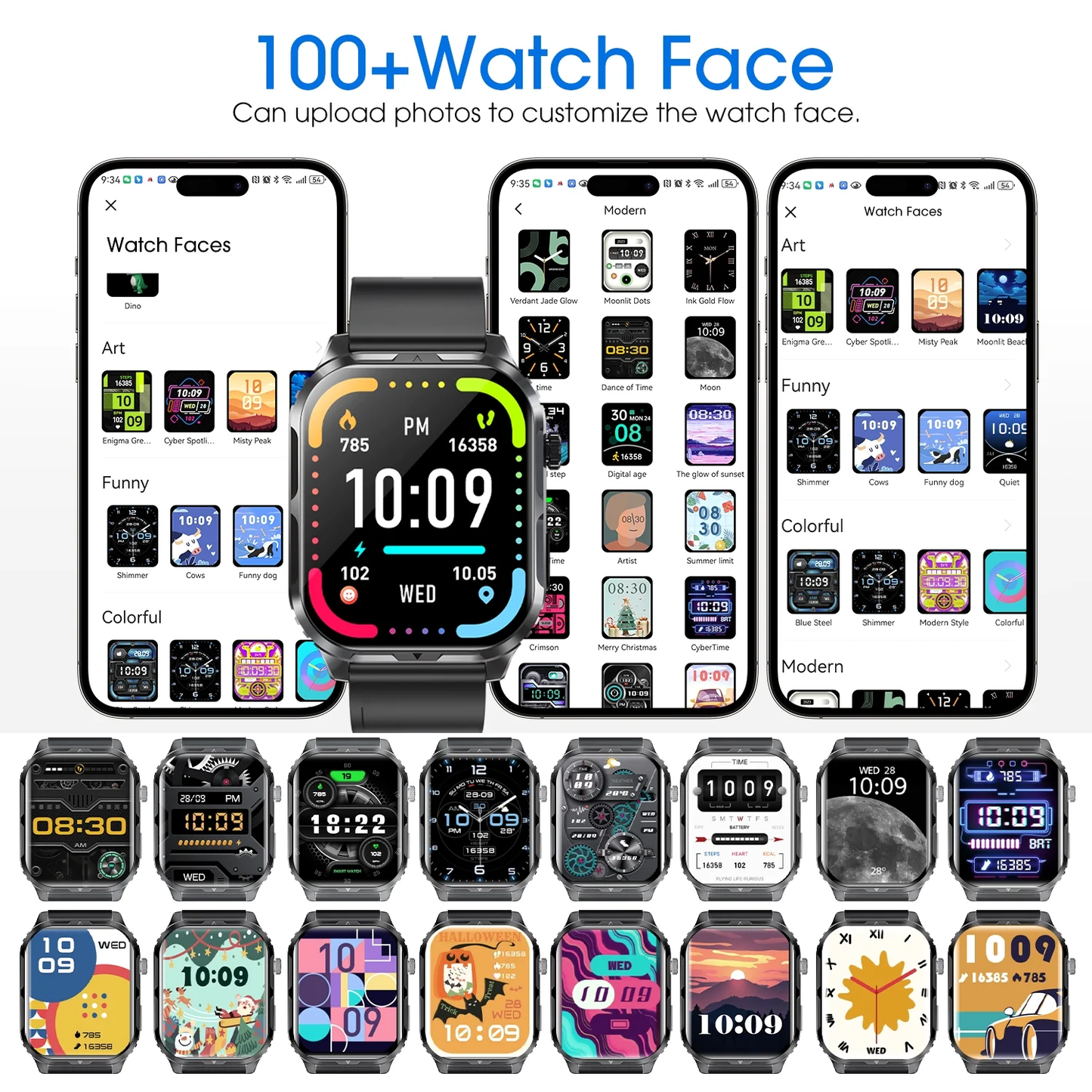 H5 Smart Watch | IP68 Waterproof, Bluetooth Calls, 100+ Sport Modes, 2.0” HD Touch Screen (iOS & Android)