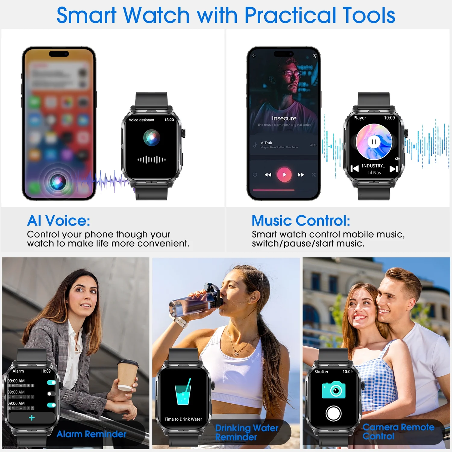 H5 Smart Watch | IP68 Waterproof, Bluetooth Calls, 100+ Sport Modes, 2.0” HD Touch Screen (iOS & Android)