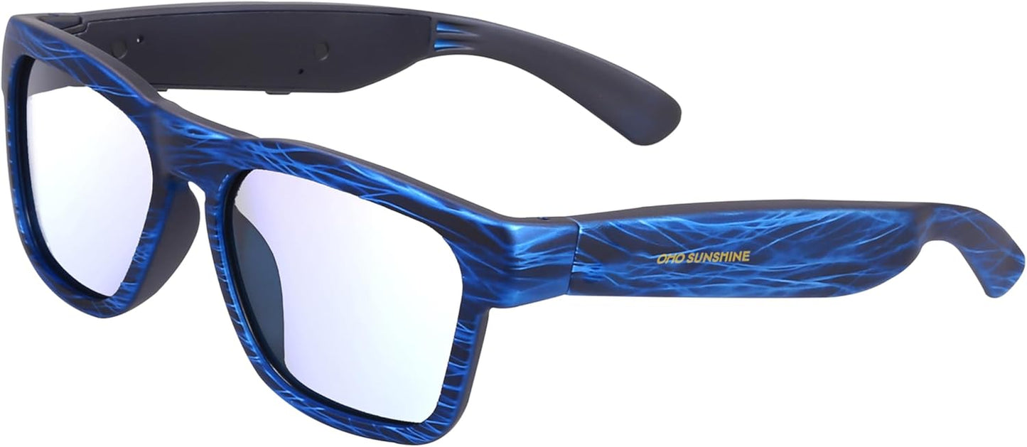 Oho Smart Glasses,Polarized Sunglasses with Bluetooth Speaker,Athletic/Outdoor UV Protection and Voice Control,Unisex(Mirror Blue Lens)