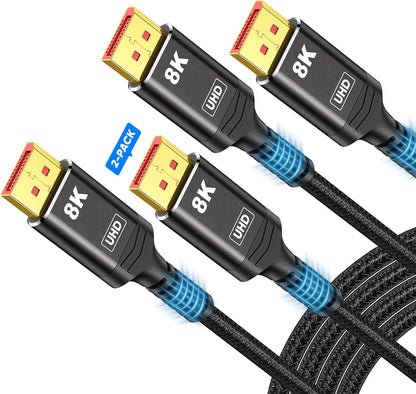 8K 4K Displayport Cable 1.4, 6.6FT DP Cord (VESA Certified, 8K@60Hz, 4K@144Hz, 2K@240Hz/165Hz), 32.4Gbps High Speed Display Port Cable for Gaming Monitor, Hdr/Freesync/G-Sync, Braided, Grey