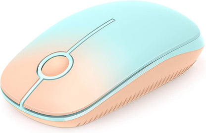 Wireless Mouse, 2.4G Slim Portable Computer Mouse with Nano Receiver Quiet Silent Optical Laptop Mouse for Notebook, PC, Laptop, Computer-White and Gold