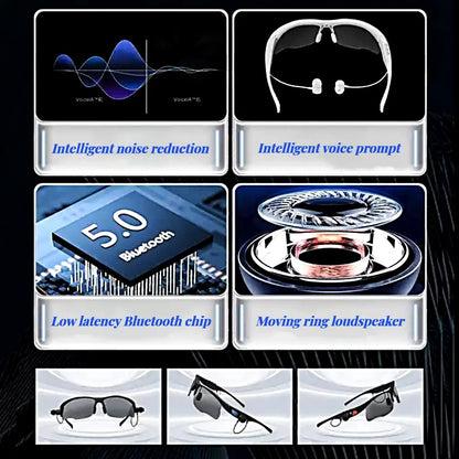 Sports Sunglasses, Wireless Bluetooth Headset with Sports Polarized Sunglasses, Smart Glasses Headphone Built-In Mic for Outdoor Cycling Running Driving Fishing (Black)