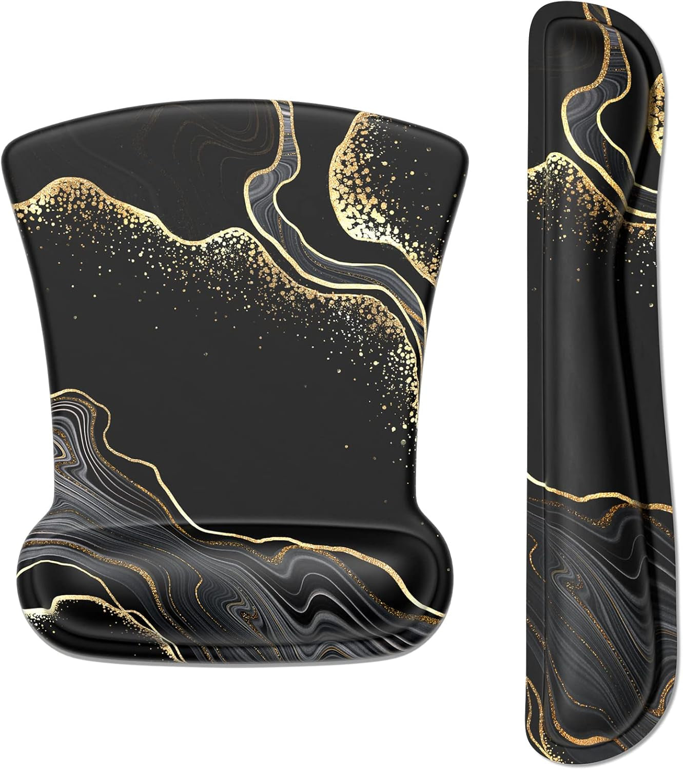 Mouse Pad Wrist Support Keyboard Wrist Rest Pad Ergonomic Mousepad Non-Slip Memory Foam Keyboard Pad Easy Typing Pain Relief Perfect for PC Laptop Gaming Office, Black Gold Marble