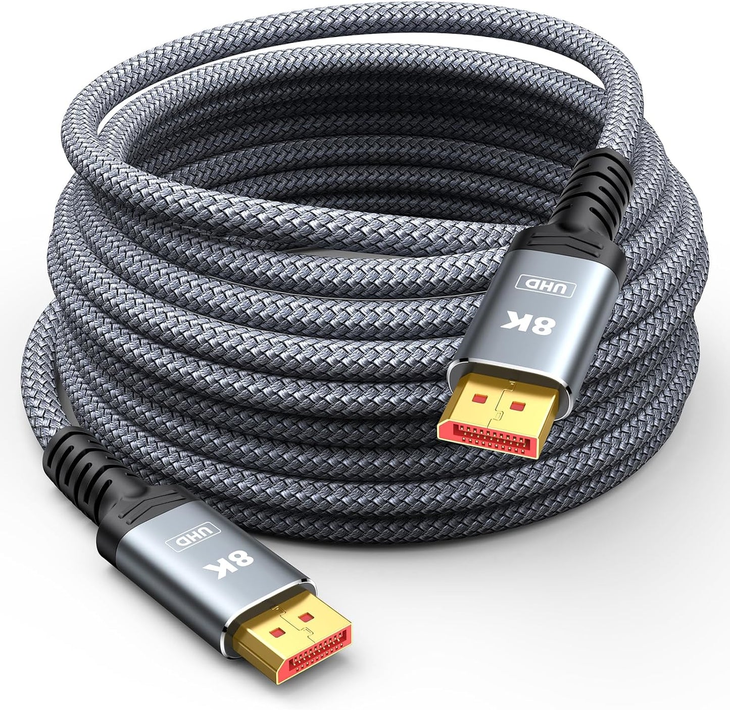 8K 4K Displayport Cable 1.4, 6.6FT DP Cord (VESA Certified, 8K@60Hz, 4K@144Hz, 2K@240Hz/165Hz), 32.4Gbps High Speed Display Port Cable for Gaming Monitor, Hdr/Freesync/G-Sync, Braided, Grey