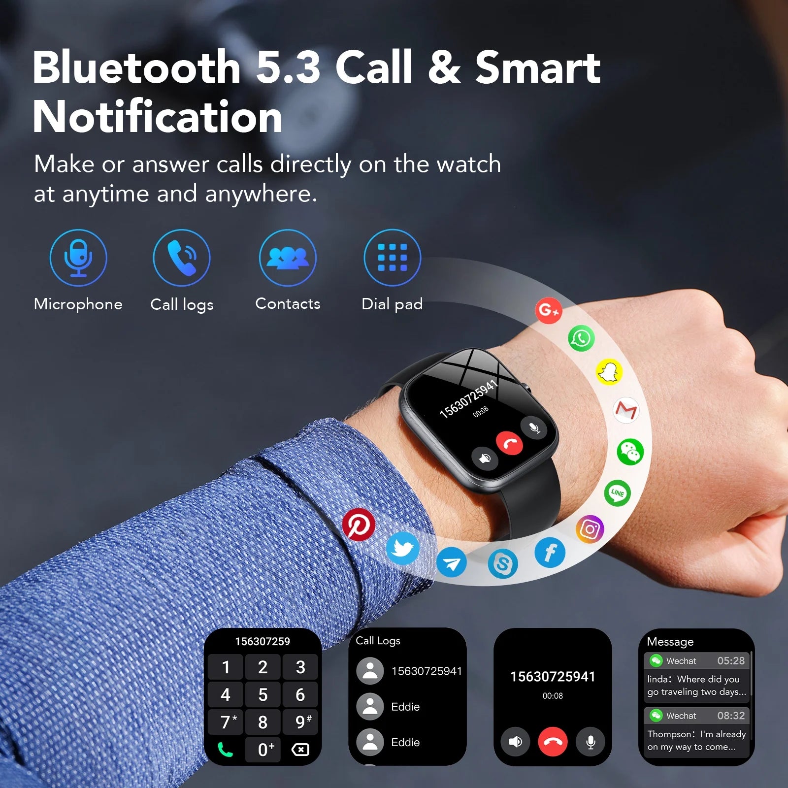 Smart Watch Fits for Android and Iphone, IP68 Waterproof Smartwatch for Women Men 100+ Sports Modes 1.91-Inch Fitness Tracker, Smart Watch with Bluetooth Call(Answer/Make Calls), for Gift Black