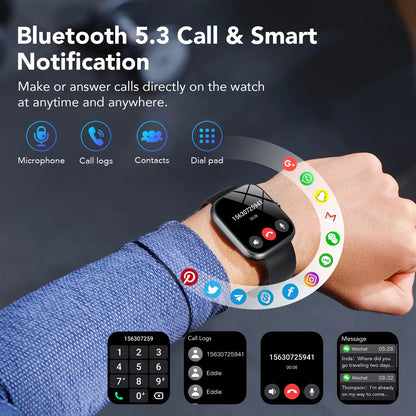 Smart Watch Fits for Android and Iphone, IP68 Waterproof Smartwatch for Women Men 100+ Sports Modes 1.91-Inch Fitness Tracker, Smart Watch with Bluetooth Call(Answer/Make Calls), for Gift Black