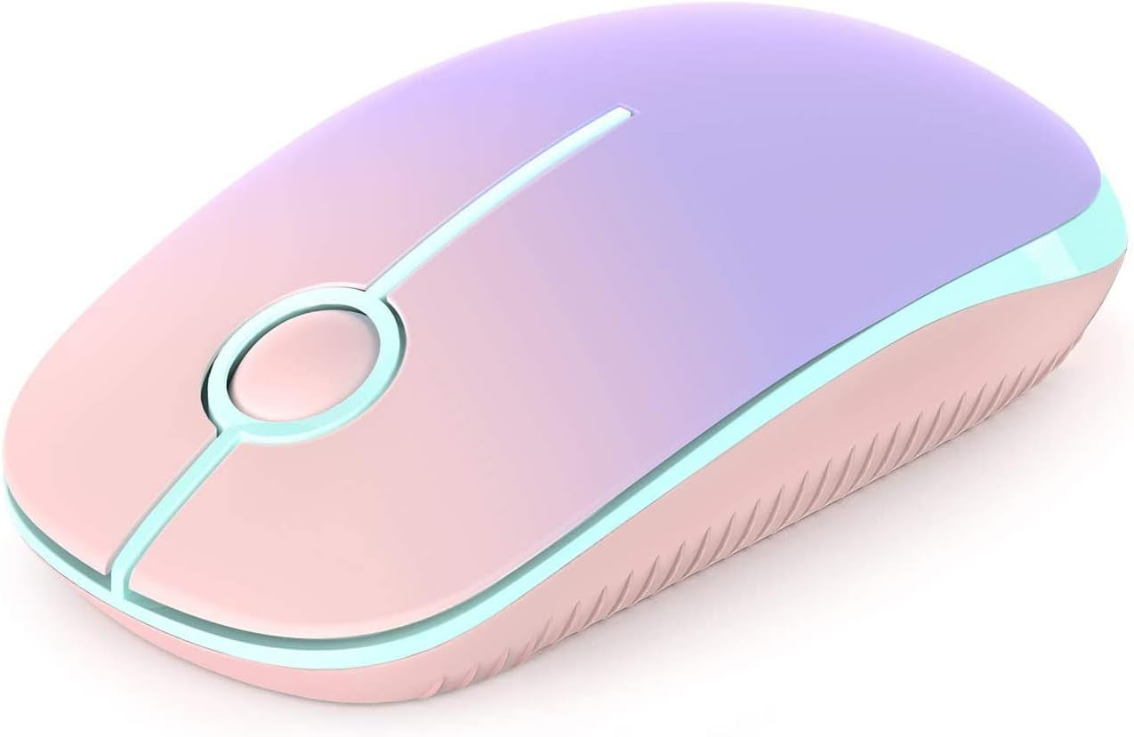 Wireless Mouse, 2.4G Slim Portable Computer Mouse with Nano Receiver Quiet Silent Optical Laptop Mouse for Notebook, PC, Laptop, Computer-White and Gold