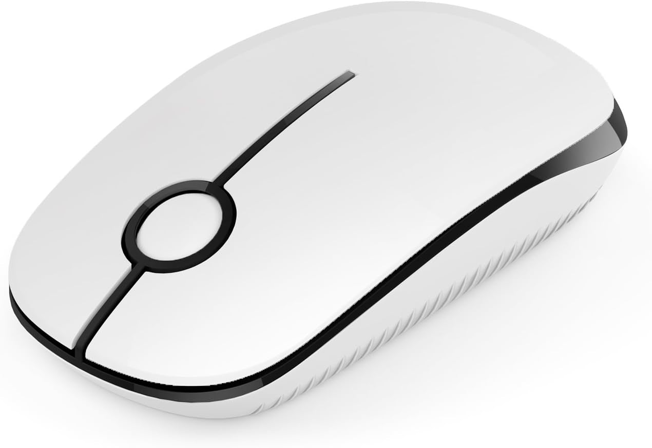 Wireless Mouse, 2.4G Slim Portable Computer Mouse with Nano Receiver Quiet Silent Optical Laptop Mouse for Notebook, PC, Laptop, Computer-White and Gold