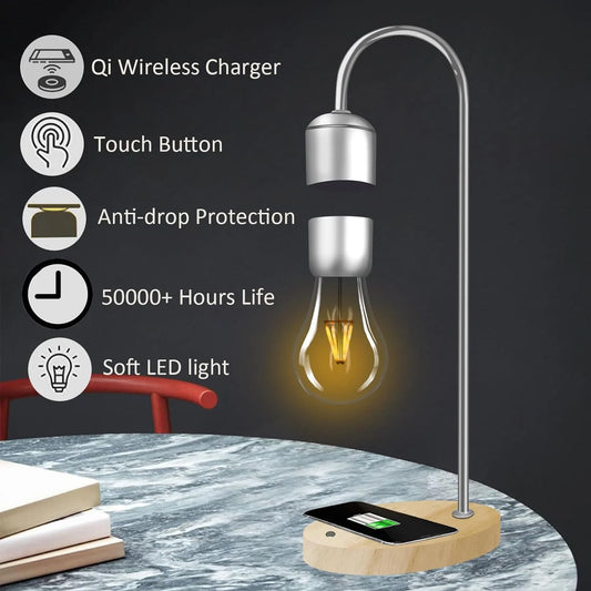 Modern Magnetic Levitating Lamp with Floating Light and Wireless Charger, Simplistic Innovative Warm Decorative Night Light, Cool Floating Lamps for Office and Home Decor