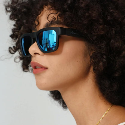 Oho Smart Glasses,Polarized Sunglasses with Bluetooth Speaker,Athletic/Outdoor UV Protection and Voice Control,Unisex(Mirror Blue Lens)