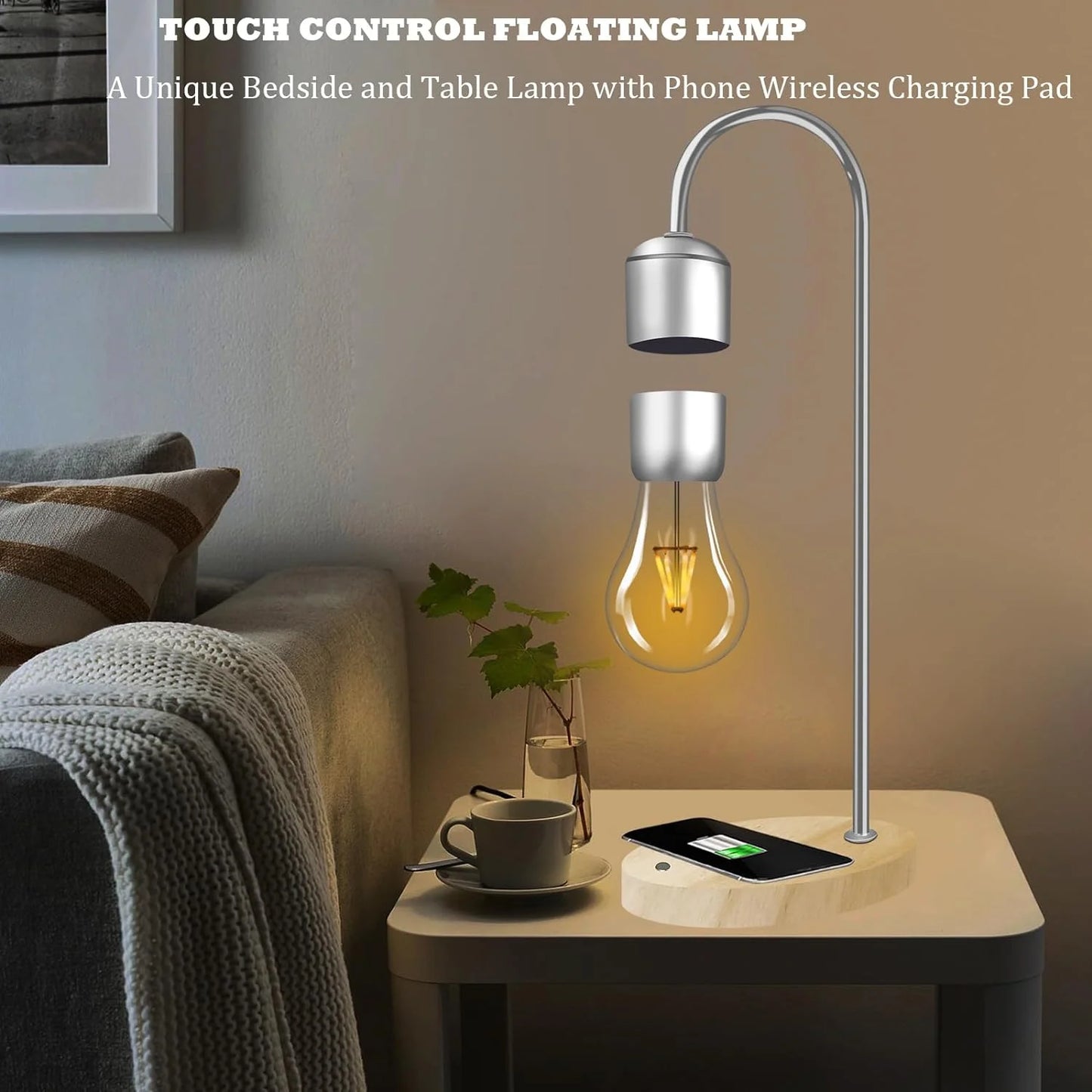 Modern Magnetic Levitating Lamp with Floating Light and Wireless Charger, Simplistic Innovative Warm Decorative Night Light, Cool Floating Lamps for Office and Home Decor
